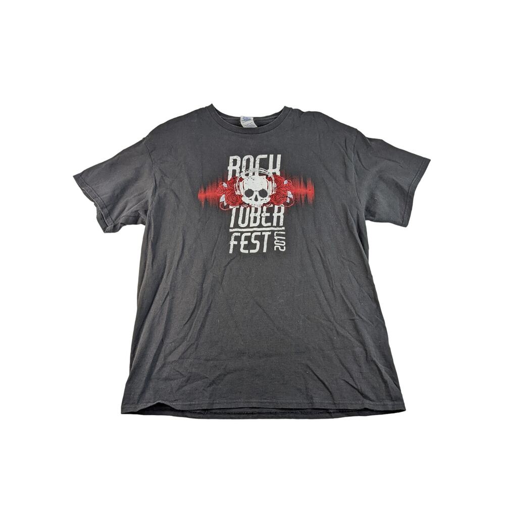 RockTober Fest 2017 Concert T Shirt Size XL Black Skull & Roses Graphic